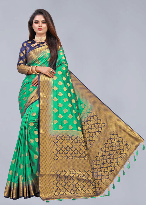 RAMA-NAVY BLUE JACQUARD BALATON SILK SAREE WITH GOLD JARI BUTTI