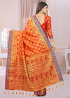 RUST-RED JACQUARD BALATON SILK SAREE WITH GOLD JARI BUTTI