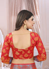 RUST-RED JACQUARD BALATON SILK SAREE WITH GOLD JARI BUTTI