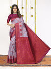 Lavender Cotton Silk Saree with Wine Zari Border & Brocade Pallu