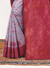Lavender Cotton Silk Saree with Wine Zari Border & Brocade Pallu