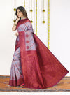 Lavender Cotton Silk Saree with Wine Zari Border & Brocade Pallu