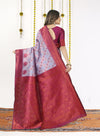 Lavender Cotton Silk Saree with Wine Zari Border & Brocade Pallu