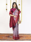Lavender Cotton Silk Saree with Wine Zari Border & Brocade Pallu