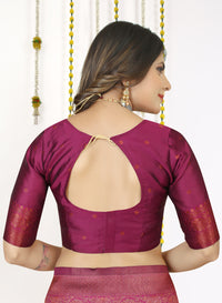 Lavender Cotton Silk Saree with Wine Zari Border & Brocade Pallu