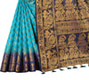 SKY-NAVY BLUE JACQUARD BALATON SILK SAREE WITH GOLD JARI BUTTI