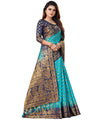 SKY-NAVY BLUE JACQUARD BALATON SILK SAREE WITH GOLD JARI BUTTI