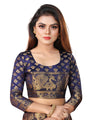 SKY-NAVY BLUE JACQUARD BALATON SILK SAREE WITH GOLD JARI BUTTI