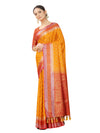 YELLOW-RED JACQUARD BALATON SILK SAREE WITH GOLD JARI BUTTI