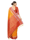 YELLOW-RED JACQUARD BALATON SILK SAREE WITH GOLD JARI BUTTI
