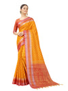 YELLOW-RED JACQUARD BALATON SILK SAREE WITH GOLD JARI BUTTI