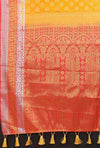 YELLOW-RED JACQUARD BALATON SILK SAREE WITH GOLD JARI BUTTI