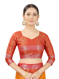YELLOW-RED JACQUARD BALATON SILK SAREE WITH GOLD JARI BUTTI