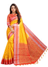 YELLOW-RED JACQUARD BALATON SILK SAREE WITH GOLD JARI BUTTI