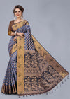 GREY JACQUARD RAW SILK SAREE WITH GOLD JARI BUTTI