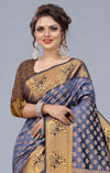 GREY JACQUARD RAW SILK SAREE WITH GOLD JARI BUTTI