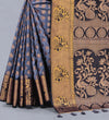 GREY JACQUARD RAW SILK SAREE WITH GOLD JARI BUTTI