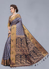 GREY JACQUARD RAW SILK SAREE WITH GOLD JARI BUTTI