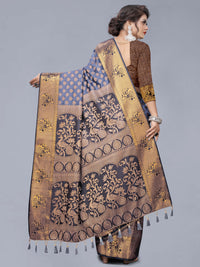GREY JACQUARD RAW SILK SAREE WITH GOLD JARI BUTTI