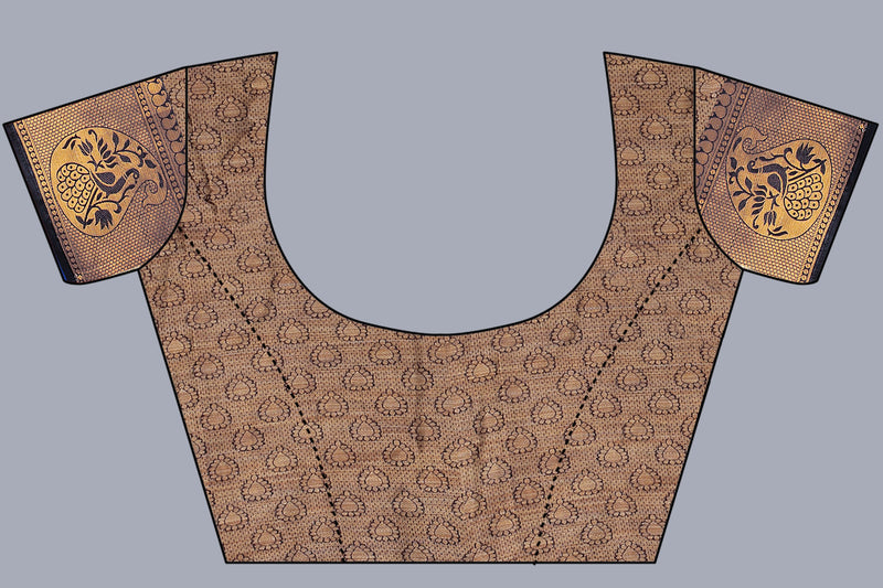 GREY JACQUARD RAW SILK SAREE WITH GOLD JARI BUTTI