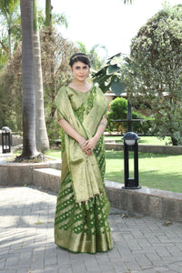 MEHANDI JACQUARD ORGANZA SILK SAREE WITH ANMOL JARI BUTTI