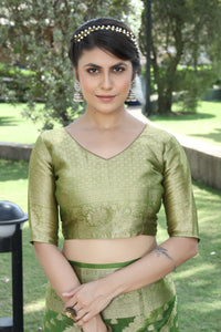 MEHANDI JACQUARD ORGANZA SILK SAREE WITH ANMOL JARI BUTTI