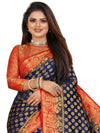 ROYAL BLUE-RED JACQUARD BALATON SILK SAREE WITH GOLD JARI BUTTI