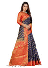 ROYAL BLUE-RED JACQUARD BALATON SILK SAREE WITH GOLD JARI BUTTI