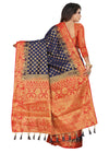 ROYAL BLUE-RED JACQUARD BALATON SILK SAREE WITH GOLD JARI BUTTI