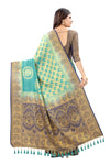 SKY-NAVY BLUE JACQUARD BALATON SILK SAREE WITH GOLD JARI BUTTI