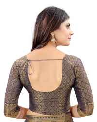 SKY-NAVY BLUE JACQUARD BALATON SILK SAREE WITH GOLD JARI BUTTI