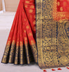 RED-NAVY BLUE JACQUARD BALATON SILK SAREE WITH GOLD JARI BUTTI
