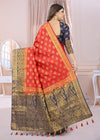 RED-NAVY BLUE JACQUARD BALATON SILK SAREE WITH GOLD JARI BUTTI