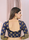 RED-NAVY BLUE JACQUARD BALATON SILK SAREE WITH GOLD JARI BUTTI