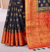 ROYAL BLUE-RED JACQUARD BALATON SILK SAREE WITH GOLD JARI BUTTI