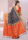 ROYAL BLUE-RED JACQUARD BALATON SILK SAREE WITH GOLD JARI BUTTI