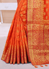 RUST-RED JACQUARD BALATON SILK SAREE WITH GOLD JARI BUTTI