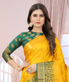 YELLOW-GREEN JACQUARD BALATON SILK SAREE WITH GOLD JARI BUTTI