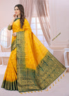 YELLOW-GREEN JACQUARD BALATON SILK SAREE WITH GOLD JARI BUTTI