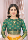YELLOW-GREEN JACQUARD BALATON SILK SAREE WITH GOLD JARI BUTTI
