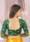 YELLOW-GREEN JACQUARD BALATON SILK SAREE WITH GOLD JARI BUTTI