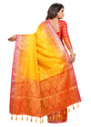 YELLOW-RED JACQUARD BALATON SILK SAREE WITH GOLD JARI BUTTI