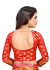 YELLOW-RED JACQUARD BALATON SILK SAREE WITH GOLD JARI BUTTI