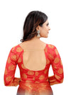 GREY-RED JACQUARD BALATON SILK SAREE WITH GOLD JARI BUTTI