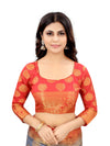 GREY-RED JACQUARD BALATON SILK SAREE WITH GOLD JARI BUTTI
