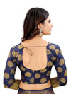 RED-NAVY BLUE JACQUARD BALATON SILK SAREE WITH GOLD JARI BUTTI
