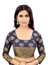 RED-NAVY BLUE JACQUARD BALATON SILK SAREE WITH GOLD JARI BUTTI