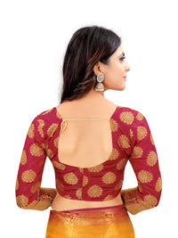 ROYAL BLUE-RED JACQUARD BALATON SILK SAREE WITH GOLD JARI BUTTI