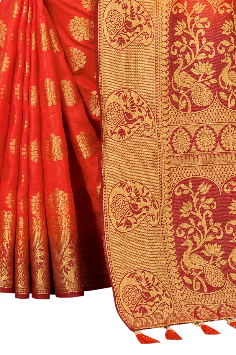 RUST-MARRON JACQUARD BALATON SILK SAREE WITH GOLD JARI BUTTI