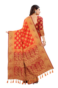 RUST-MARRON JACQUARD BALATON SILK SAREE WITH GOLD JARI BUTTI